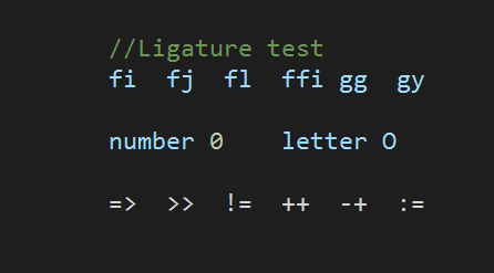 Fonts for Visual Studio ligature test
