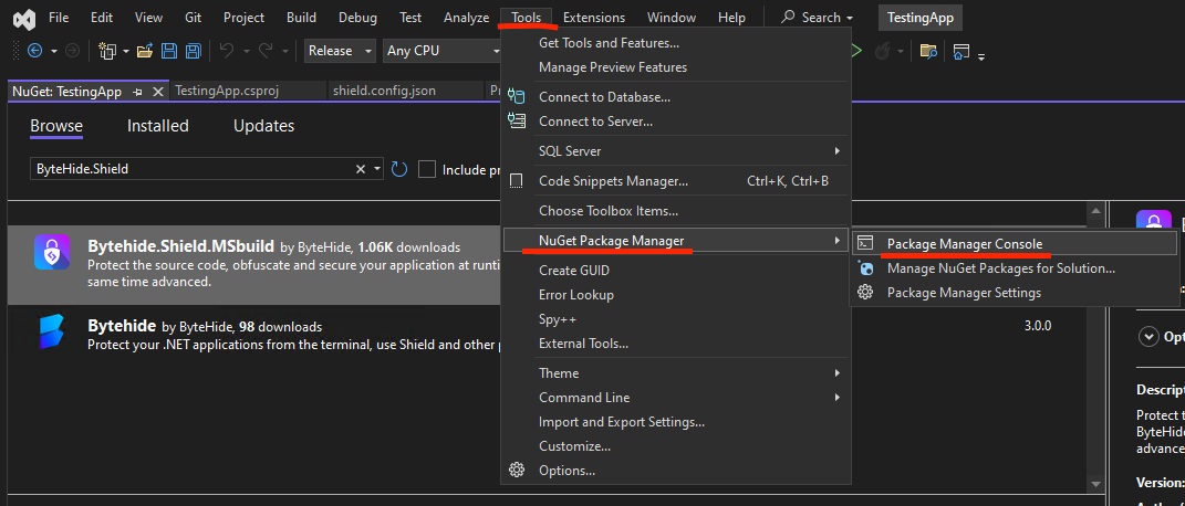 VS package manager console